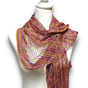 Festive Colorful "Silk Feel" Polyester Mesh Scarf Fringe EUC Decorative Boho